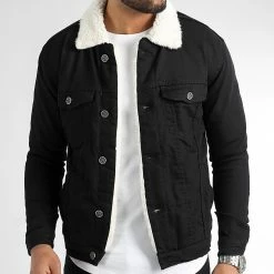 Veste Jean Super Slim Fit A Col Mouton 5005 Noir Blanc de Black Needle -Black Needle Soldes black needle 196366 BN 5005 BLACK 20220930T141029 03