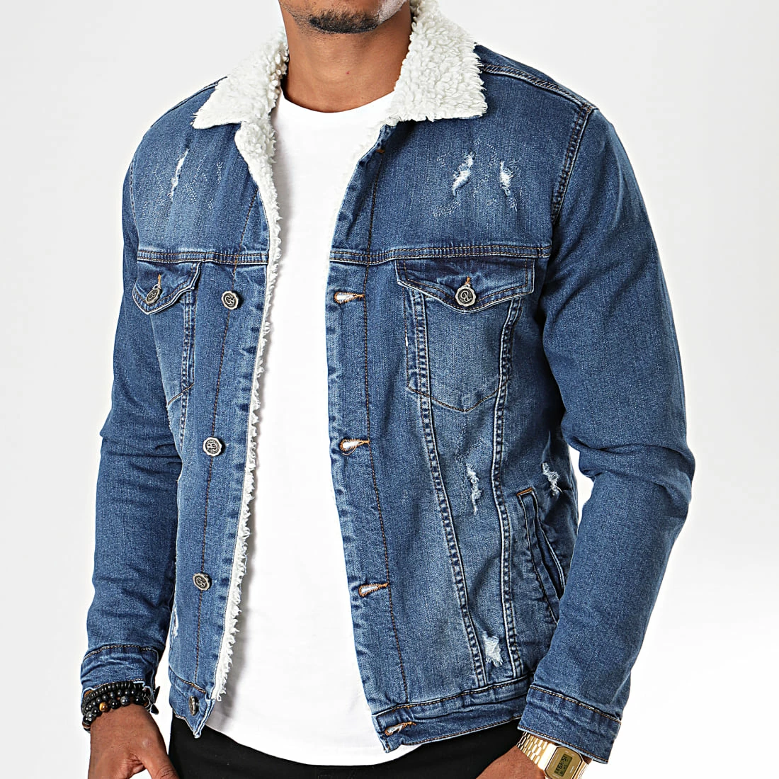 Veste Jean A Col Mouton Bleu Denim de Black Needle 3 Veste Jean A Col Mouton Bleu Denim de Black Needle