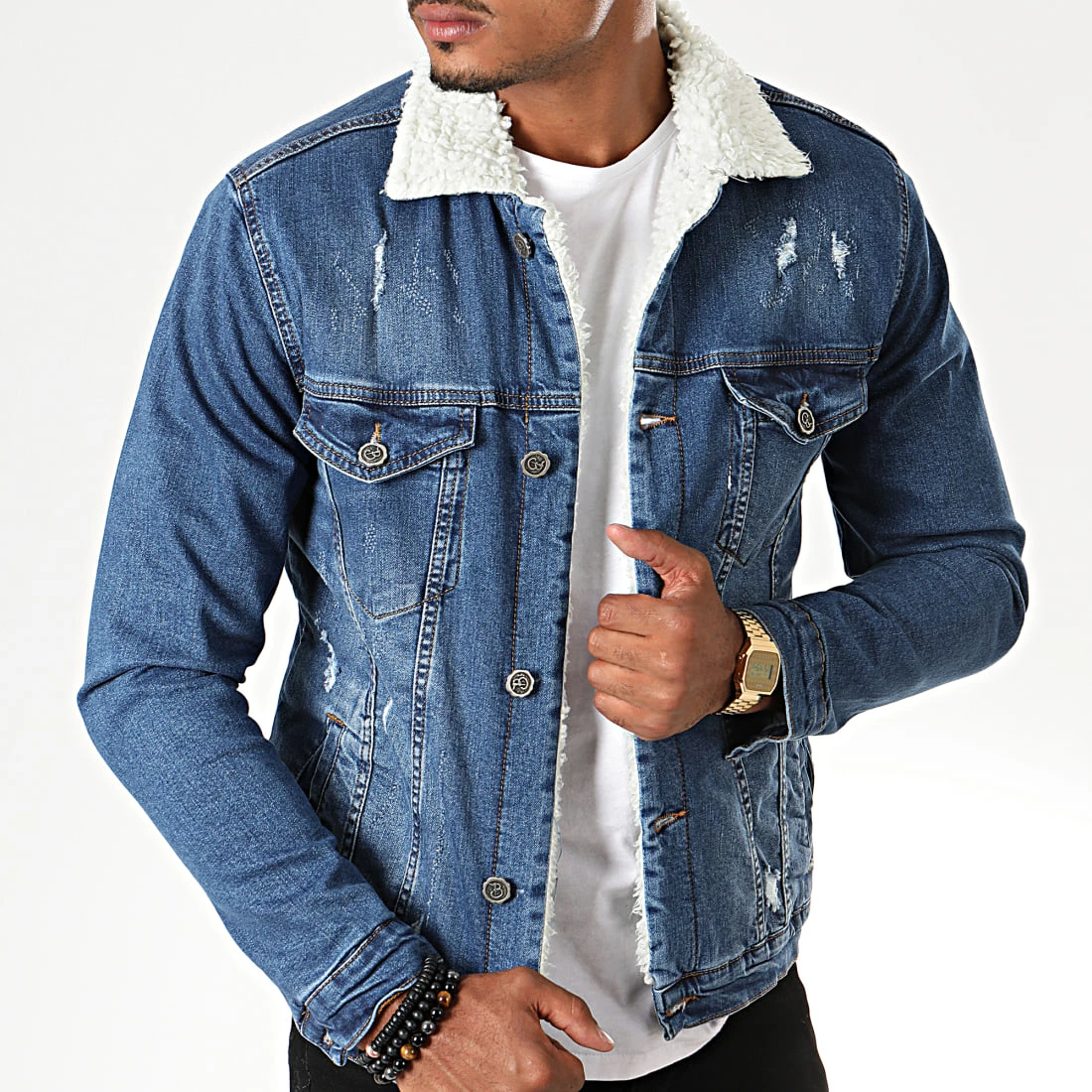 Veste Jean A Col Mouton Bleu Denim de Black Needle 4 Veste Jean A Col Mouton Bleu Denim de Black Needle – Image 2