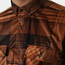 Chemise Manches Longues A Carreaux Y-3560-09 Marron Noir de Black Needle -Black Needle Soldes black needle 294931 Y 3560 09 20211209T160557 02