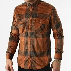 Chemise Manches Longues A Carreaux Y-3560-08 Camel Marron Foncé de Black Needle