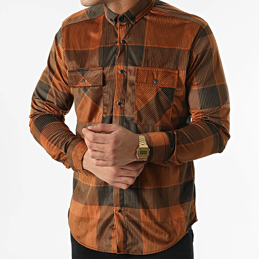 Chemise Manches Longues A Carreaux Y-3560-08 Camel Marron Foncé de Black Needle 4 Chemise Manches Longues A Carreaux Y-3560-08 Camel Marron Foncé de Black Needle – Image 3