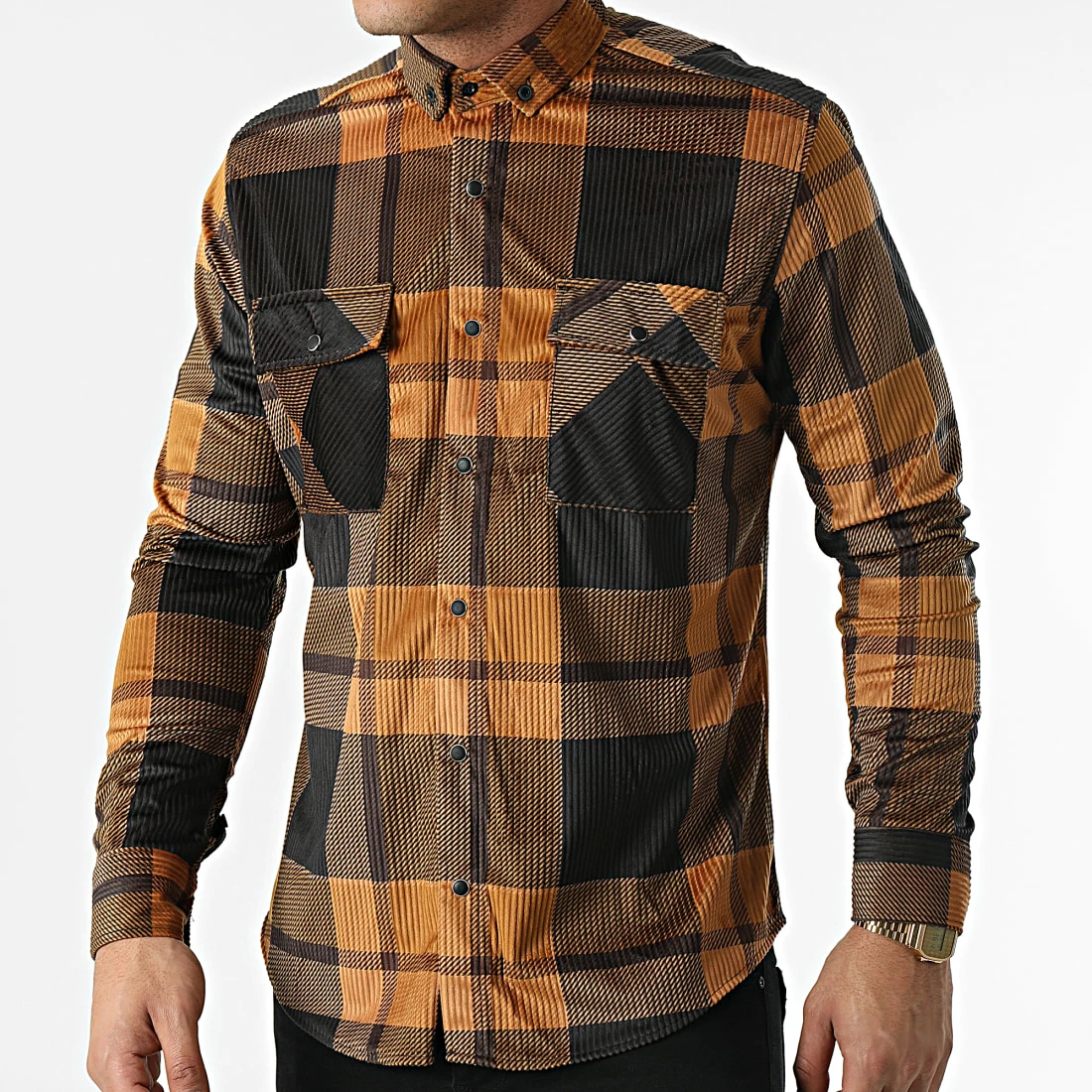 Chemise Manches Longues A Carreaux Y-3560-07 Camel Noir de Black Needle 3 Chemise Manches Longues A Carreaux Y-3560-07 Camel Noir de Black Needle