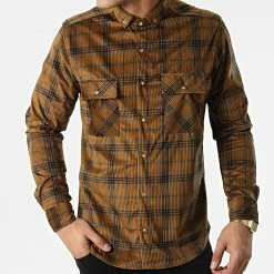 Chemise Manches Longues A Carreaux Y-3560-01 Marron Kaki de Black Needle -Black Needle Soldes black needle 294941 Y 3560 01 20211209T160443 03