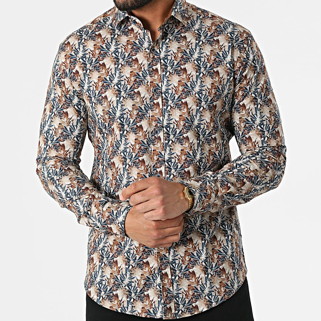 Chemise Manches Longues Y-3618 Marron de Black Needle 5 Chemise Manches Longues Y-3618 Marron de Black Needle – Image 3