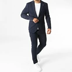 Ensemble Veste Blazer Et Pantalon Chino X-20519 Bleu Marine de Black Needle