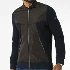 Veste Zippée BLC22K04 Bleu Marine Marron Foncé de Black Needle