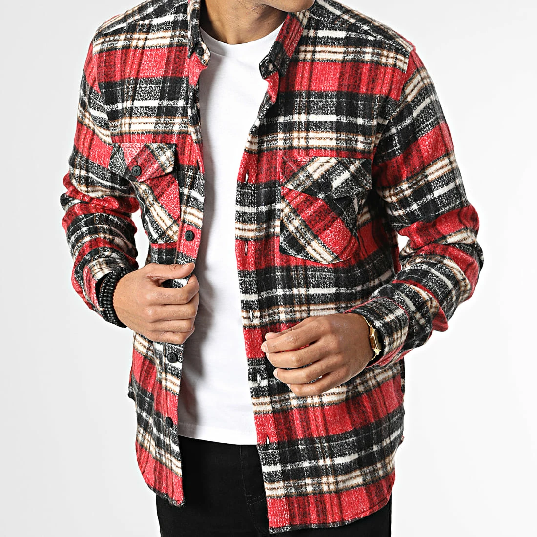 Surchemise Carreaux Y3688 Rouge de Black Needle 5 Surchemise Carreaux Y3688 Rouge de Black Needle – Image 3