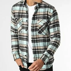 Surchemise Carreaux Y3688 Turquoise Noir de Black Needle