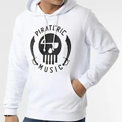 Sweat Capuche Piraterie Music Blanc Noir -Black Needle Soldes booba 300067 PIRAT SWCP PIRATERIEMUSIC BLCNOI 20220126T152432 03