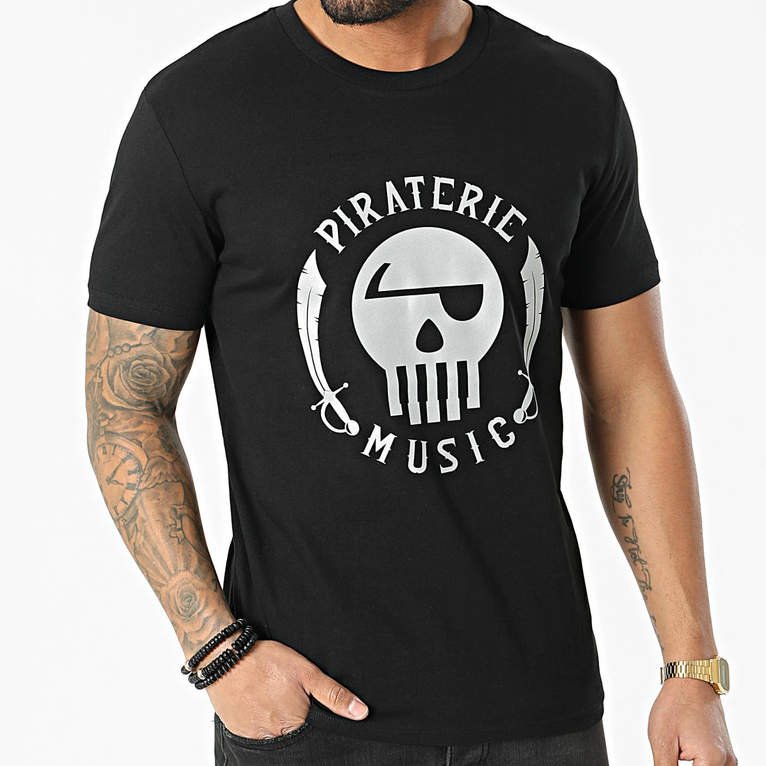 Tee Shirt Piraterie Music Noir Réfléchissant 5 Tee Shirt Piraterie Music Noir Réfléchissant – Image 3