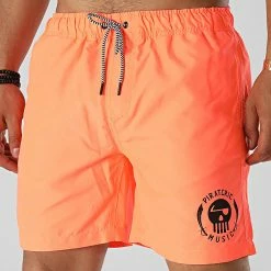 Short De Bain Logo Orange Fluo Noir de Piraterie Music