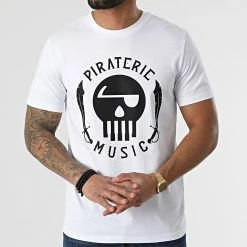 Tee Shirt Piraterie Music Blanc Noir -Black Needle Soldes la piraterie 297787 PIRAT TS PIRATERIEMUSIC BLCNOI 20220104T164635 03