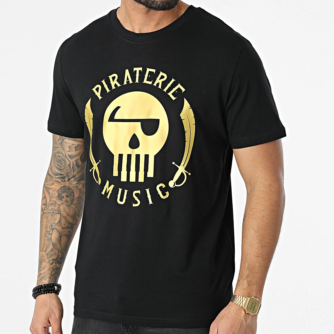 Tee Shirt Piraterie Music Noir Doré 3 Tee Shirt Piraterie Music Noir Doré