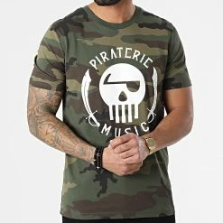 Tee Shirt Piraterie Music Camouflage Vert Kaki Blanc -Black Needle Soldes la piraterie 297791 PIRAT TS PIRATERIEMUSIC CAMOBLC 20220104T164505 03