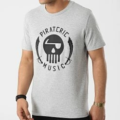 Tee Shirt Logo Gris Chiné de Piraterie Music