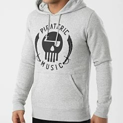 Sweat Capuche Logo Gris Chiné de Piraterie Music
