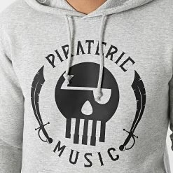 Sweat Capuche Logo Gris Chiné de Piraterie Music -Black Needle Soldes la piraterie 315684 PIRAT SWCP LOGO GRICHI 20220415T152439 02