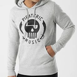 Sweat Capuche Logo Gris Chiné de Piraterie Music -Black Needle Soldes la piraterie 315684 PIRAT SWCP LOGO GRICHI 20220415T152441 03