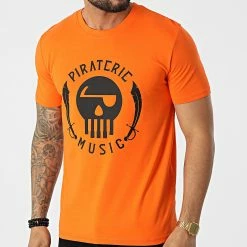 Tee Shirt Logo Orange Noir de Piraterie Music