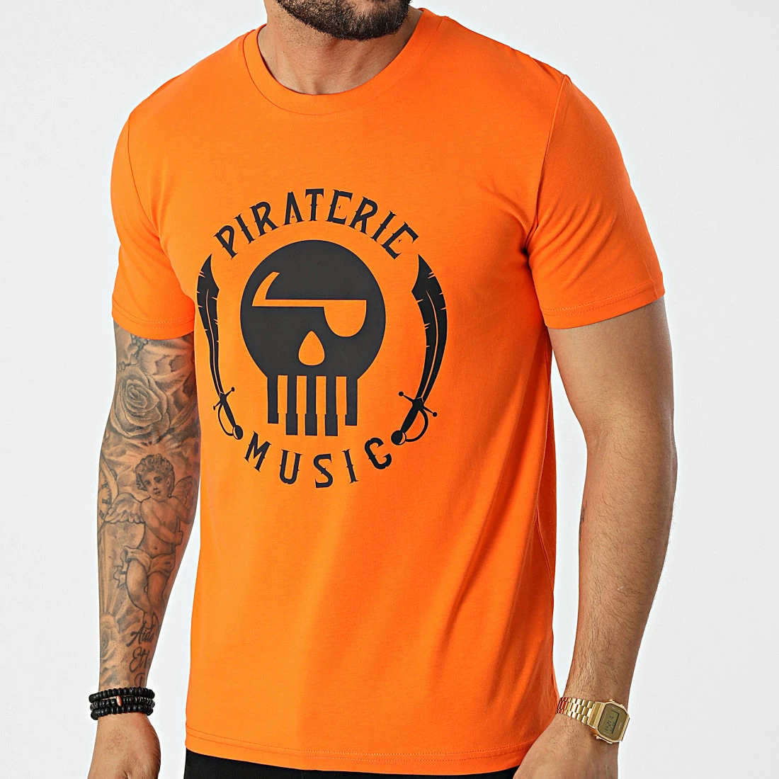 Tee Shirt Logo Orange Noir de Piraterie Music 3 Tee Shirt Logo Orange Noir de Piraterie Music