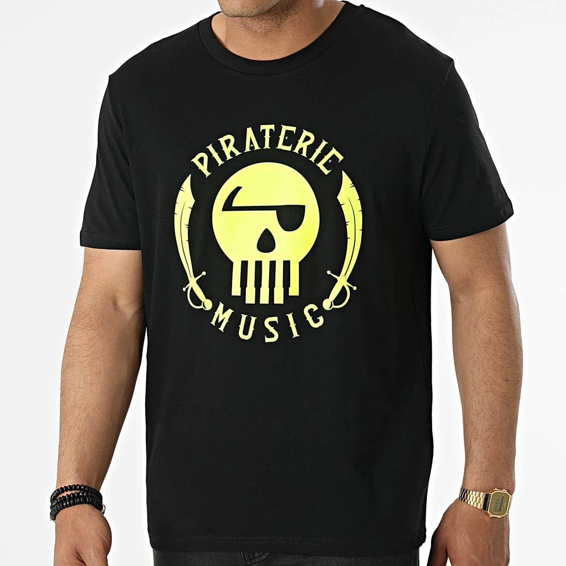 Tee Shirt Logo Noir Jaune Fluo de Piraterie Music 3 Tee Shirt Logo Noir Jaune Fluo de Piraterie Music
