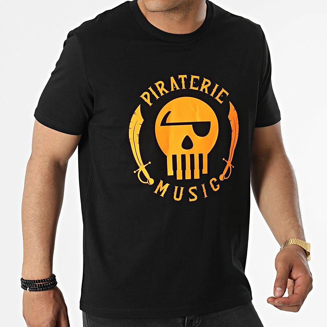 Tee Shirt Logo Noir Orange Fluo de Piraterie Music 3 Tee Shirt Logo Noir Orange Fluo de Piraterie Music