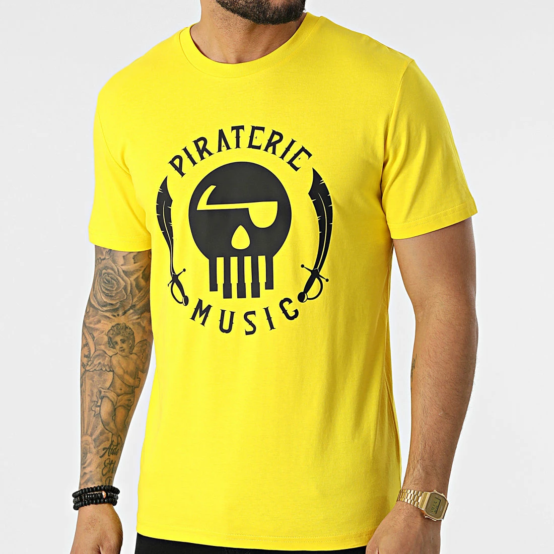 Tee Shirt Logo Jaune Noir de Piraterie Music 3 Tee Shirt Logo Jaune Noir de Piraterie Music