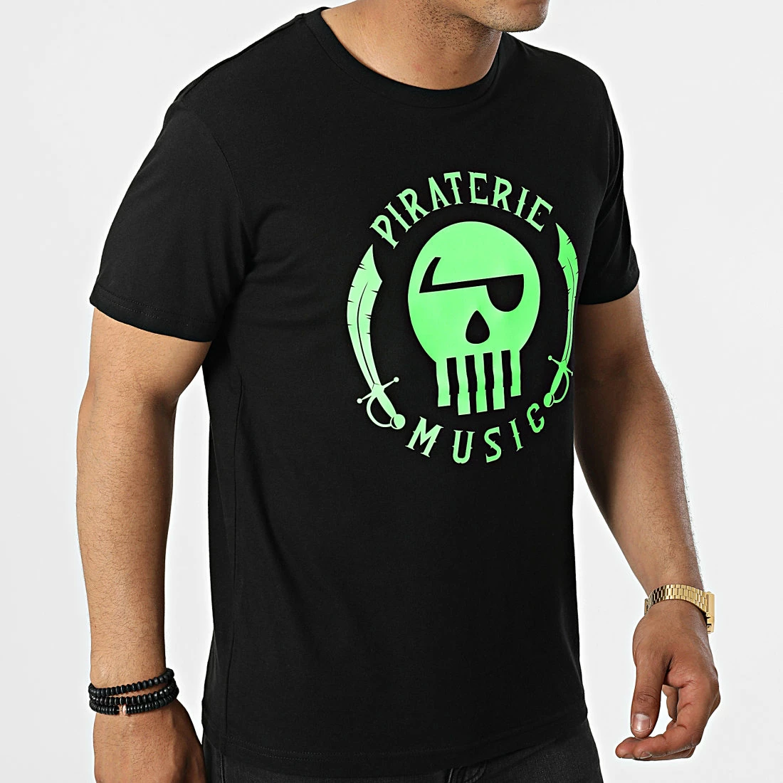 Tee Shirt Logo Noir Vert Fluo de Piraterie Music 3 Tee Shirt Logo Noir Vert Fluo de Piraterie Music
