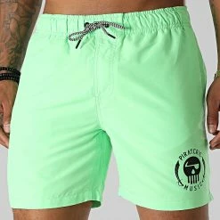 Short De Bain Logo 2 Vert Fluo Noir de Piraterie Music
