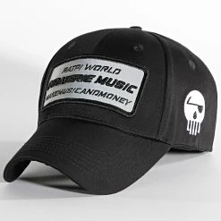 Casquette Large Logo Noir Réfléchissant de Piraterie Music