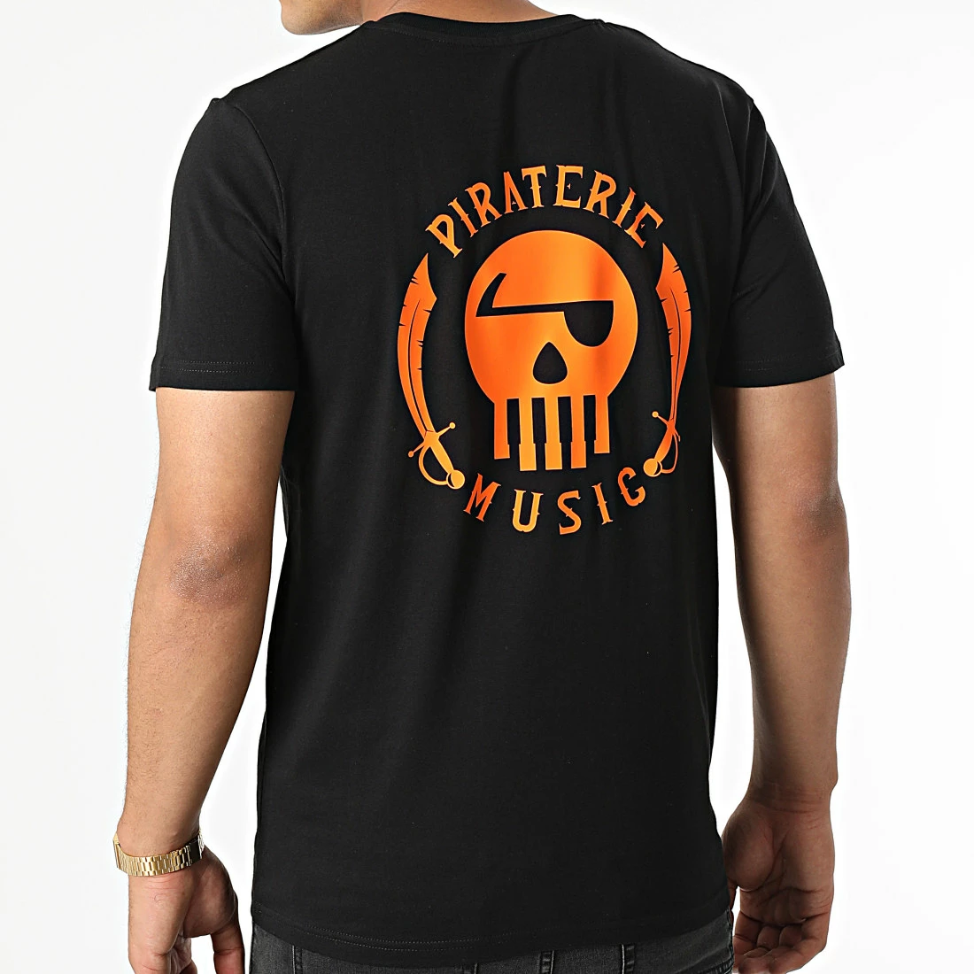 Tee Shirt Logo Chest And Back Noir Orange de Piraterie Music 3 Tee Shirt Logo Chest And Back Noir Orange de Piraterie Music