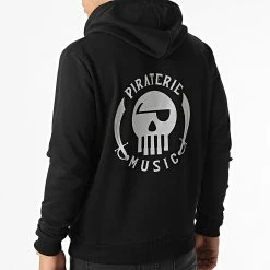 Sweat Capuche Réfléchissant Logo Chest And Back Noir de Piraterie Music