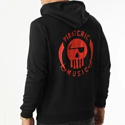 Sweat Capuche Logo Chest And Back Noir Rouge de Piraterie Music