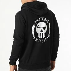 Sweat Capuche Logo Chest And Back Noir Blanc de Piraterie Music