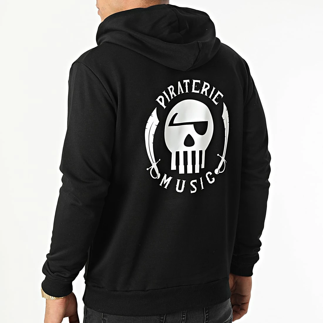 Sweat Capuche Logo Chest And Back Noir Blanc de Piraterie Music 3 Sweat Capuche Logo Chest And Back Noir Blanc de Piraterie Music