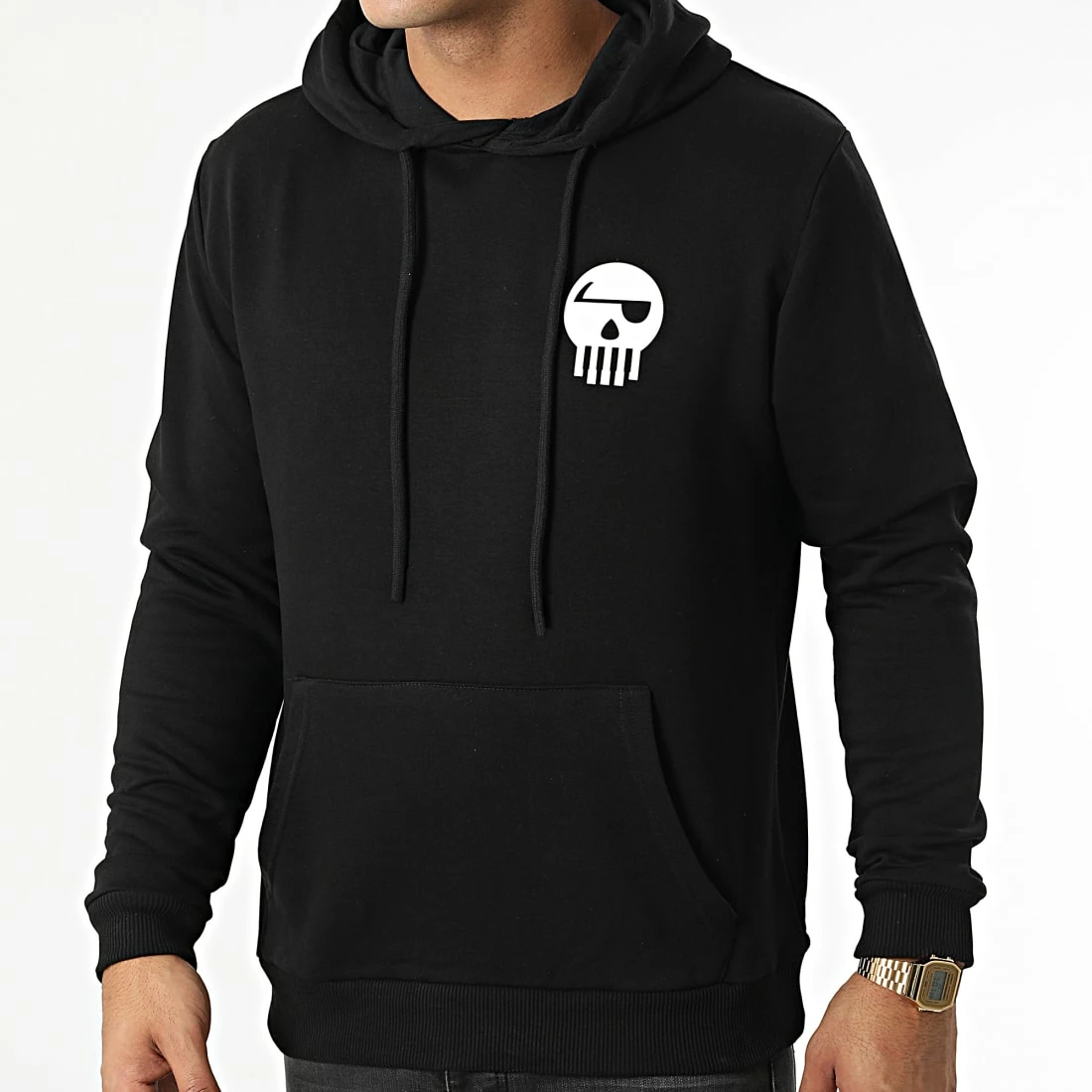 Sweat Capuche Logo Chest And Back Noir Blanc de Piraterie Music 5 Sweat Capuche Logo Chest And Back Noir Blanc de Piraterie Music – Image 3