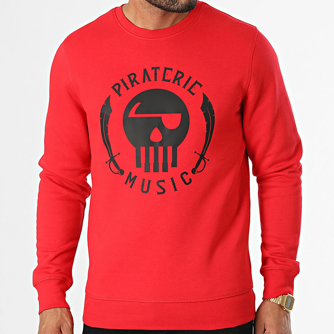 Sweat Crewneck Logo Rouge Noir de Piraterie Music 3 Sweat Crewneck Logo Rouge Noir de Piraterie Music