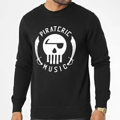 Sweat Crewneck Logo Noir Blanc de Piraterie Music