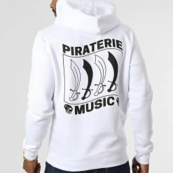 Sweat Capuche Etendard Blanc Noir de Piraterie Music