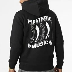 Sweat Capuche Etendard Noir Blanc de Piraterie Music
