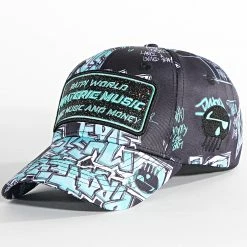 Casquette Print Noir Turquoise de Piraterie Music
