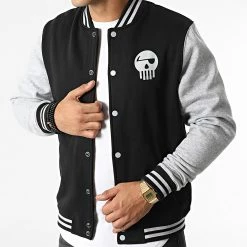 Veste Teddy Logo Réfléchissant Noir Gris Chiné de Piraterie Music -Black Needle Soldes la piraterie 344271 PIRAT TED LOGO NOIGRIREFL 20221020T151040 04